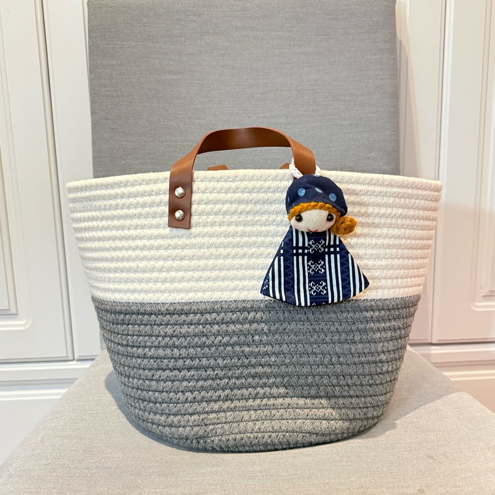 Two-Tone Woven Basket with Doll Accent
